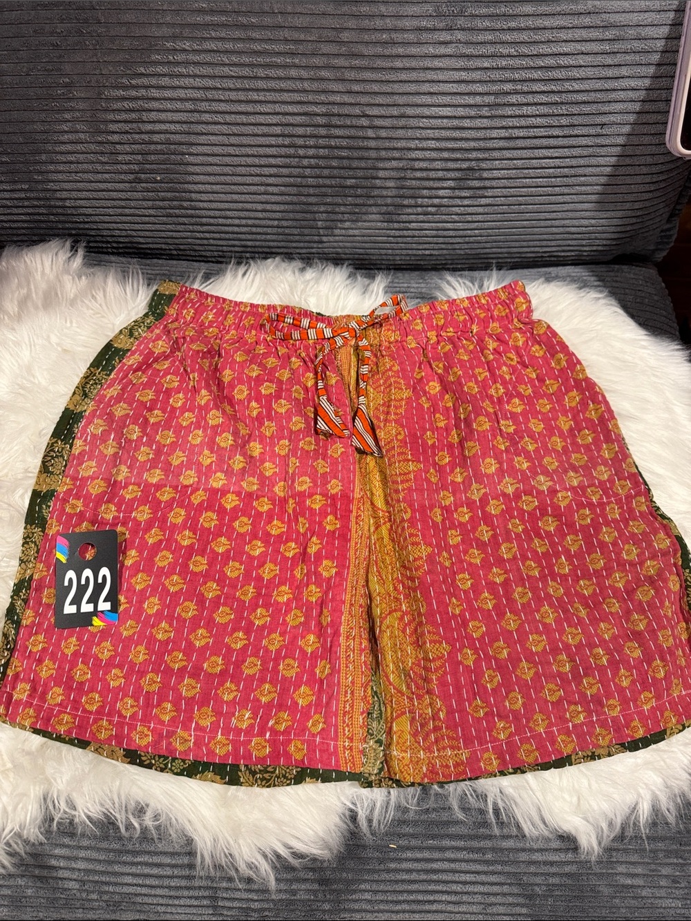 222 KANTHA Shorts 16-20” Waist REVERSABLE wearable Art Lightweight size friendly